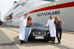 v.l.n.r.: Erik Brack, Koch; Ulrike Folkerts, Tatort-Kommissarin; Norbert Niederkofler, Koch; Katharina Schnitzler,  Künstlerin